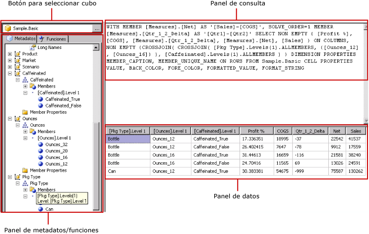 Diseñador de consultas en modo de consulta para Hyperion