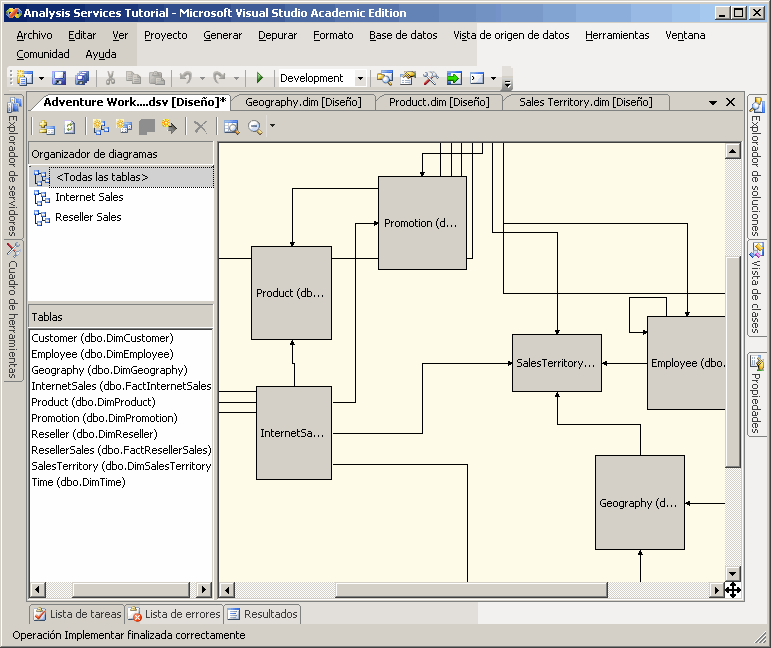 Vista de origen de datos para el proyecto de tutorial mejorado