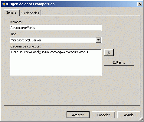 Origen de datos, cuadro de diálogo