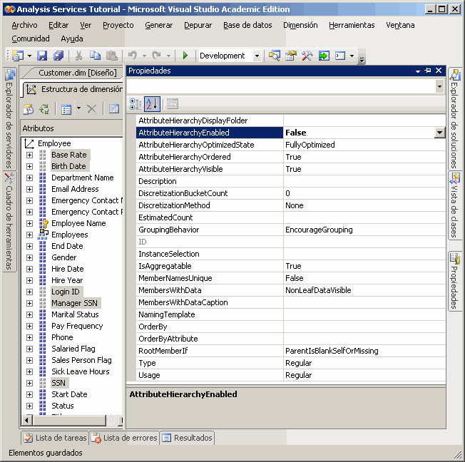 Propiedad AttributeHierarchyEnabled establecida en False