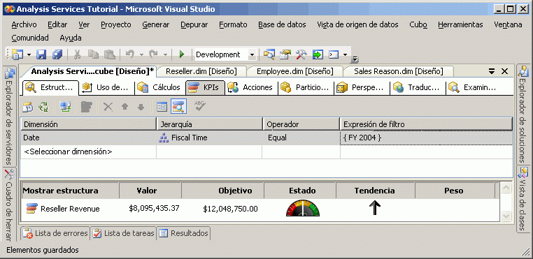 Secciones Valor, Objetivo y Estado del KPI