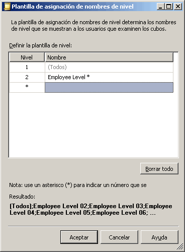 Cuadro de diálogo Plantilla de asignación de nombres de nivel