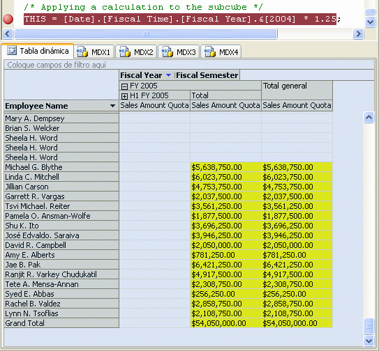 Panel Datos en el que se muestra el año fiscal 2005