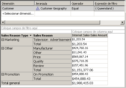 Paneles Filtro y Datos del Diseñador de cubos