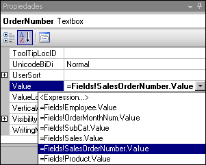 Lista desplegable de propiedades del cuadro de texto, elija Expresión