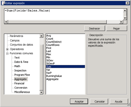 Cuadro de diálogo Editar expresión para especificar expresiones
