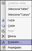 Haga clic con el botón secundario en el menú contextual, elija Expresión