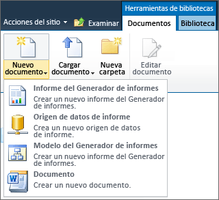 Elementos de SSRS en el menú Nuevo documento de SharePoint