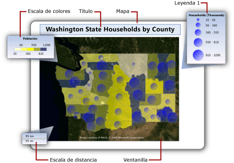 Partes de un elemento de informe de mapa