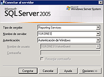 Cuadro de diálogo para la conexión del servidor de informes