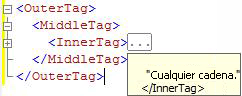 Código XML con información sobre herramientas que muestra el código oculto