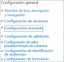 configuración avanzada de biblioteca de SharePoint