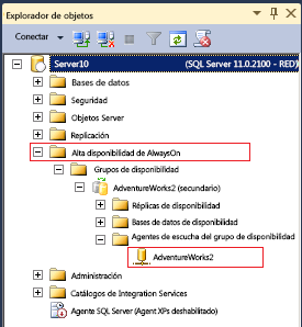 Carpeta de disponibilidad AlwaysOn en Management Studio