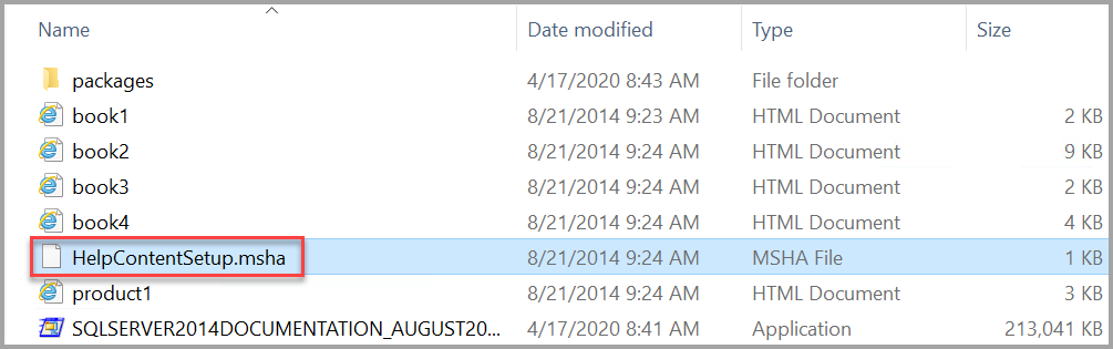 Archivo de instalación de la documentación de Ayuda de SQL Server 2014