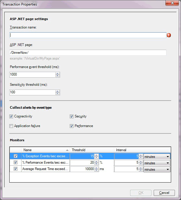 Página web ASP.NET de propiedades de transacción de servidor