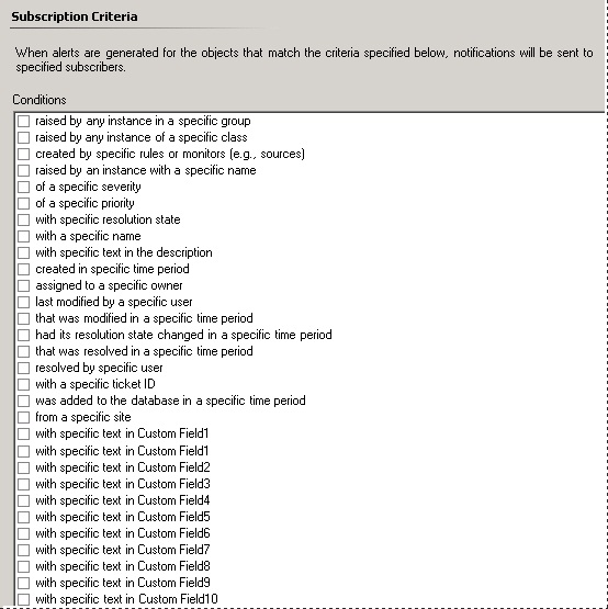 Lista de condiciones para alertas