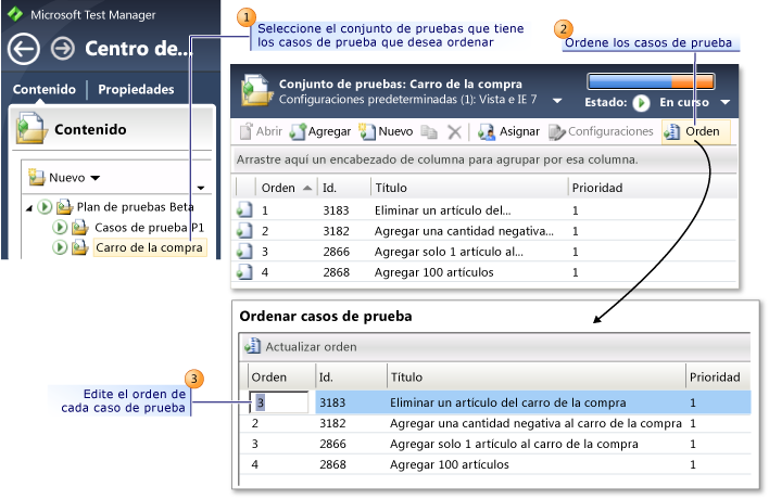 Cambiar el orden de los casos de prueba de un conjunto de pruebas