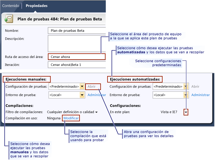 Propiedades del plan