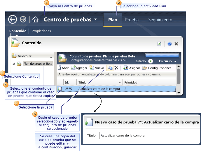 Crear una copia de un caso de prueba en un conjunto de pruebas