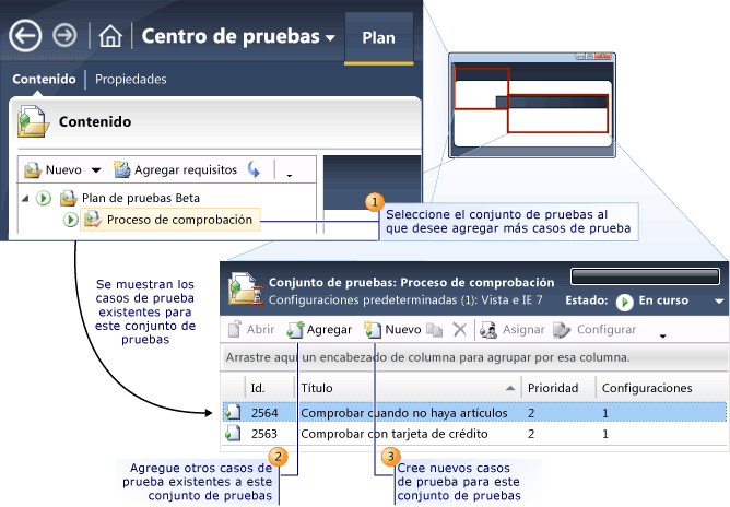 Agregar casos de prueba a un conjunto de pruebas