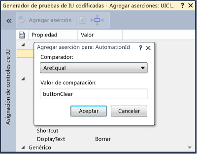 Aserciones de pruebas de IU codificadas