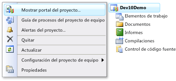 Acceso a un panel a través del portal del proyecto de equipo