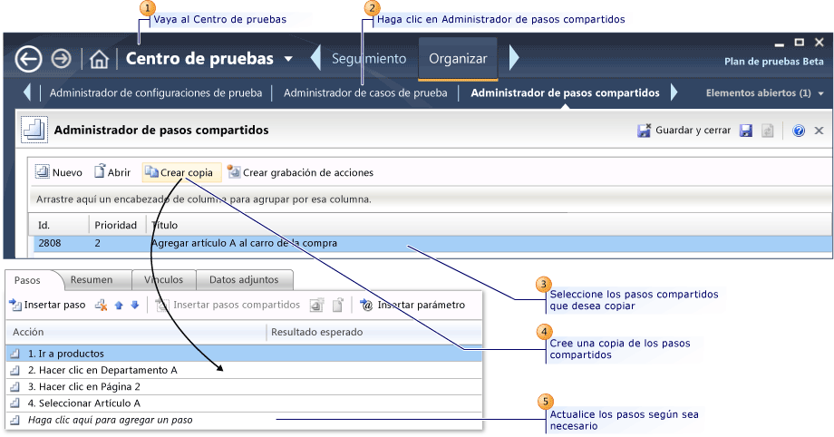 Crear una copia de los pasos compartidos