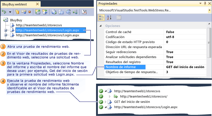 Agregar un nombre de informe a una solicitud web