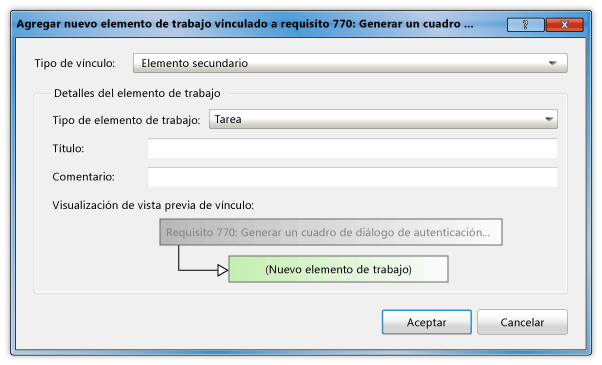 Cuadro de diálogo Agregar nuevo elemento de trabajo vinculado