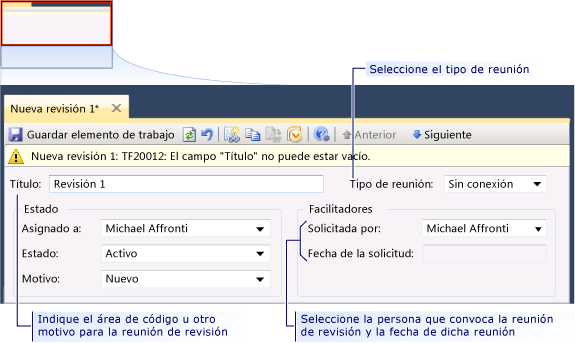 Formulario de elemento de trabajo Revisión