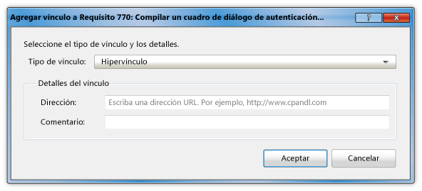 Cuadro de diálogo Agregar hipervínculo