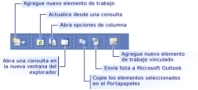 Barra de herramientas para el elemento web Resultados de la consulta