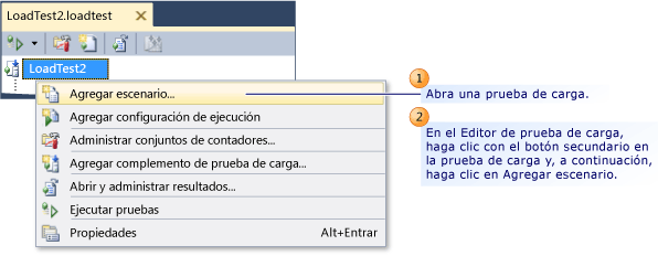 Agregar un escenario a una prueba de carga