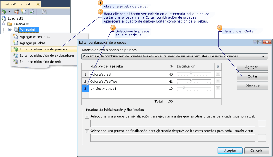 Quitar una prueba de una prueba de carga existente