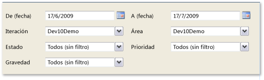 Filtros para el informe Tendencias de errores