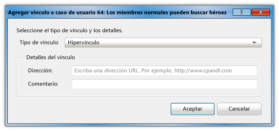 Agregar un hipervínculo a un caso de usuario