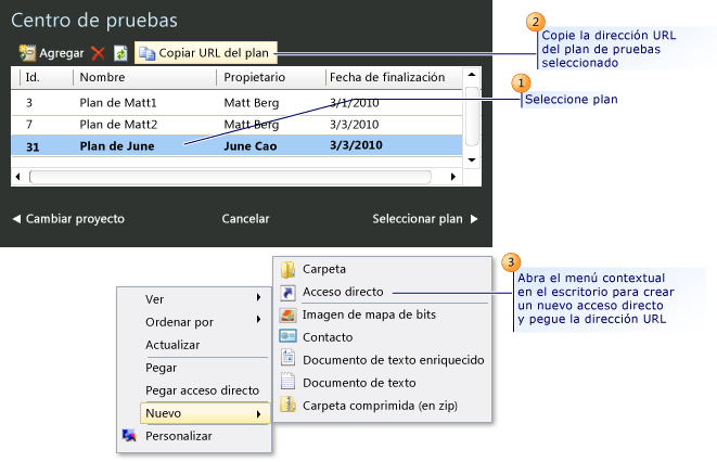 Copiar la URL de un plan de pruebas