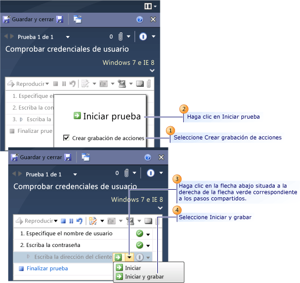 Crear una grabación de acciones sobre pasos compartidos