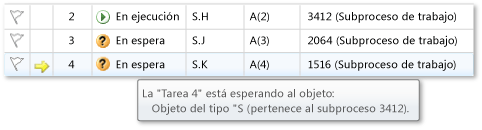 Ventana Tareas con información sobre herramientas y tarea en espera