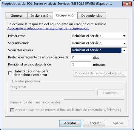 Propiedades de Analysis Services