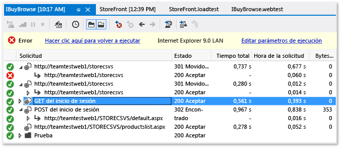 Visor de resultados de pruebas de rendimiento web