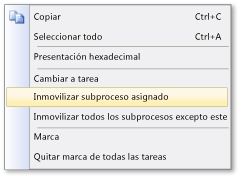 Menú de subproceso contextual en la ventana Pilas paralelas