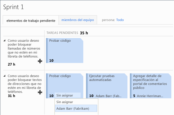 Asignar una tarea en el panel de tareas