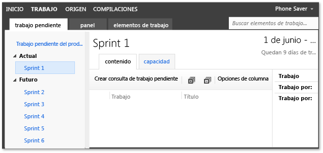 Trabajo pendiente del sprint antes de haberse agregado ningún trabajo