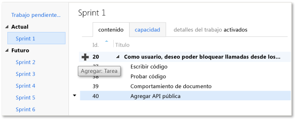 Elemento de trabajo pendiente del producto desglosado en tareas