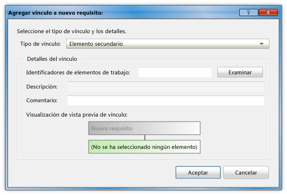 Cuadro de diálogo Agregar vínculo a requisito