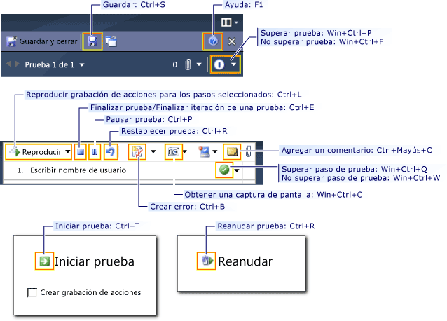 Métodos abreviados del teclado para Test Runner