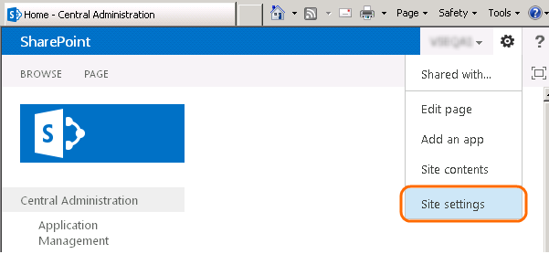 Abrir configuración del sitio de SharePoint para PS 2013