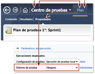 Establecimiento del entorno predeterminado para el plan de pruebas.