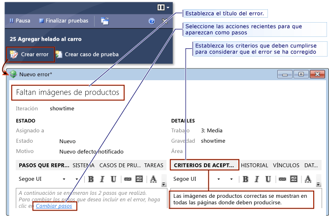 Creación de un error a partir de una sesión exploratoria.